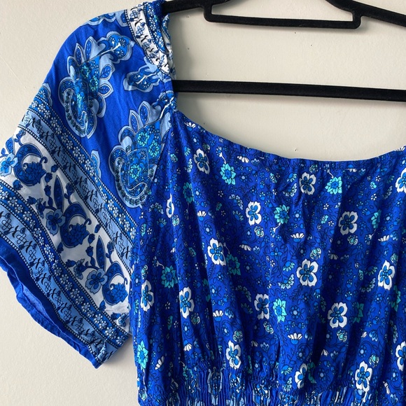 Rusttydustty Blue Floral Paisley Cutout Maxi Dress XL Boho Vacation Tie Front - Picture 8 of 14